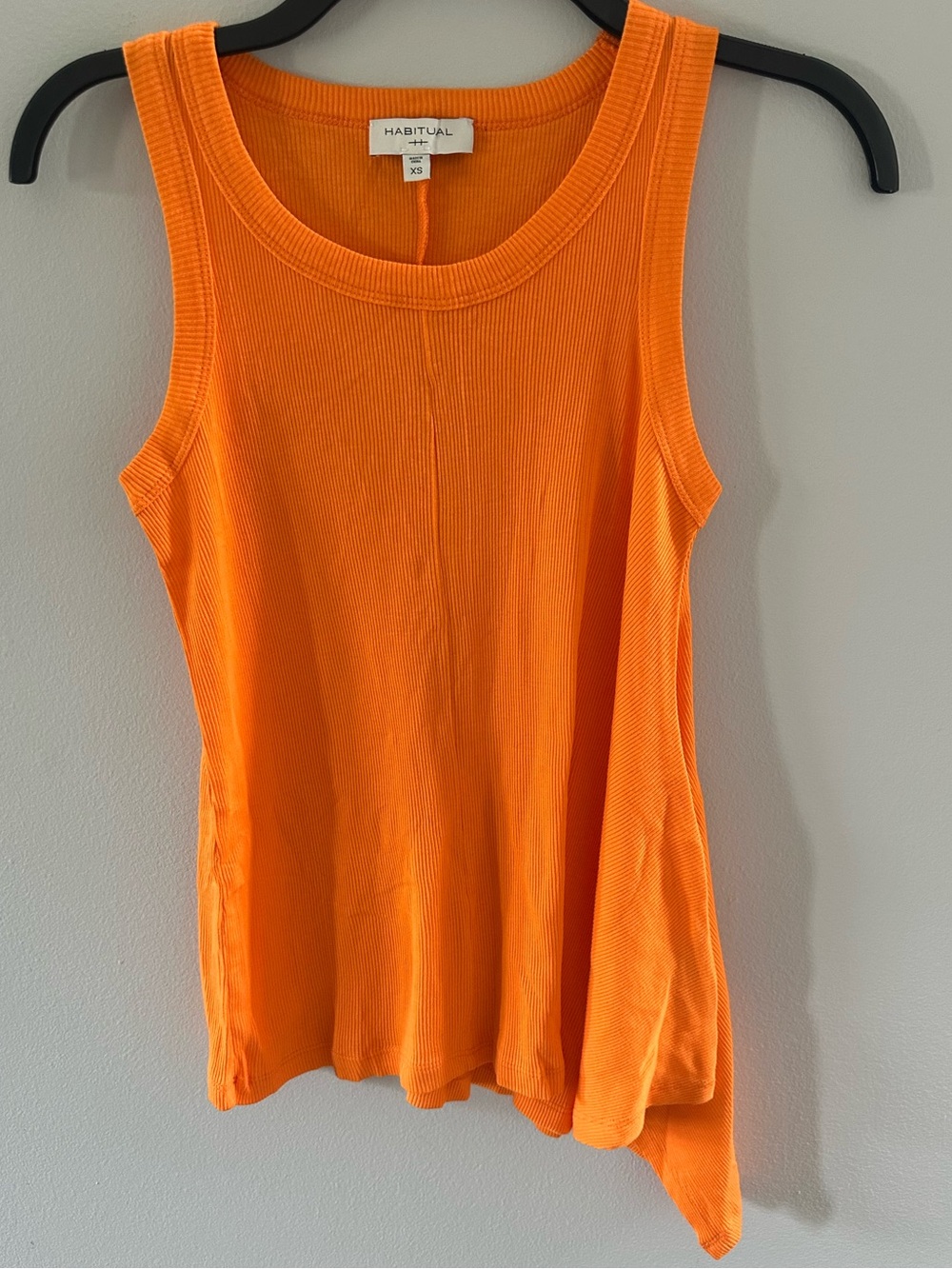 Habitual Orange Ribbed Asymmetrical Tank Top XS Cotton Modal